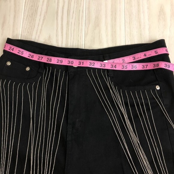 The Moon by Moon Collection Women's Black Denim Distressed Chain Jeans Large NWT - Picture 6 of 16